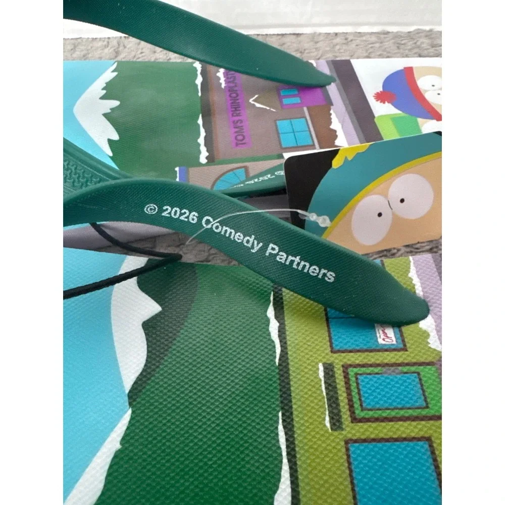 South Park Mens Graphic Flip Flops Green Stan Kyle Cartman Kenny Sandals NEW